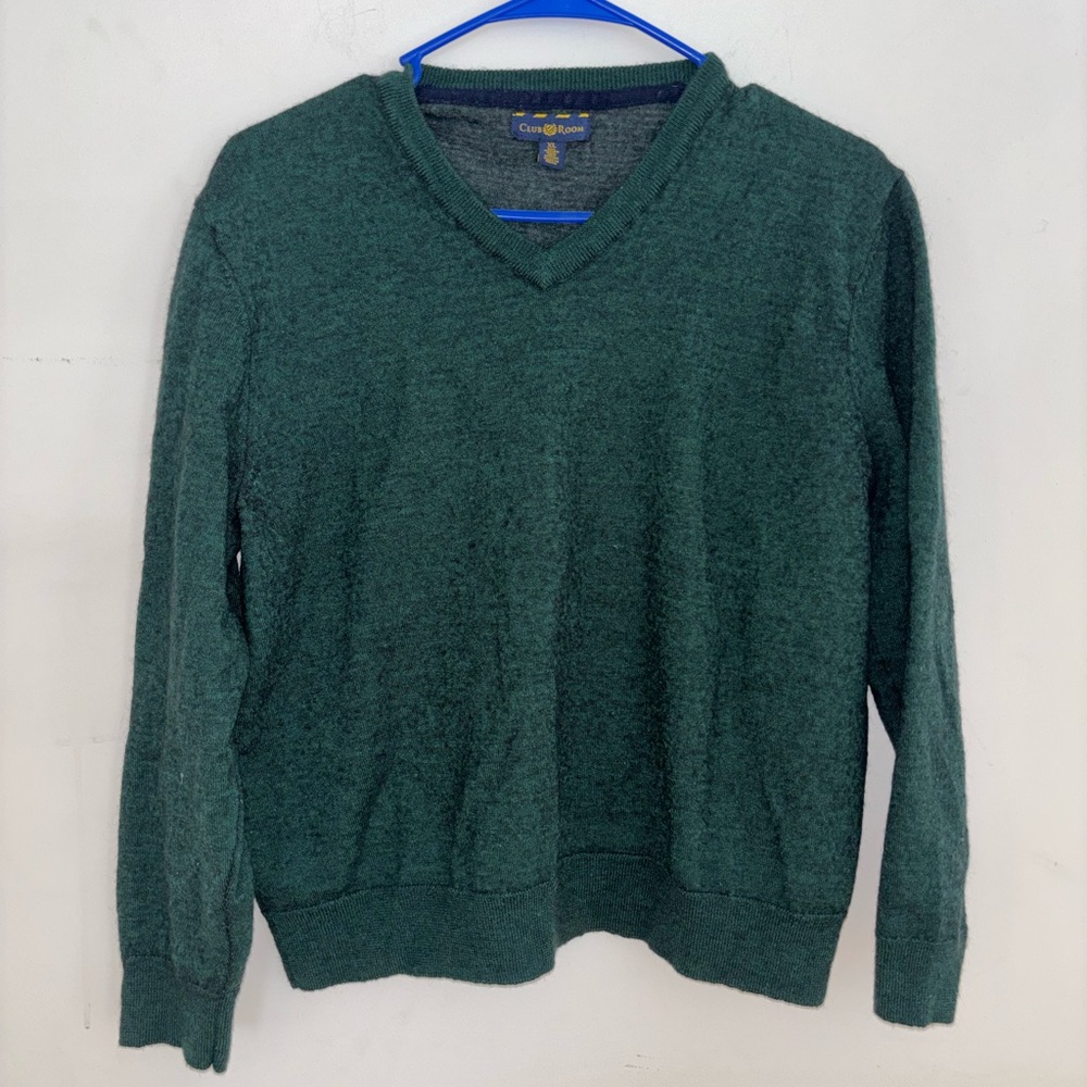 Club Room Green V-Neck Sweater XL Merino Wool Blend